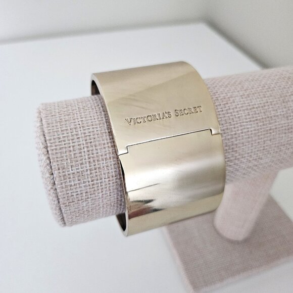 VICTORIA'S SECRET Gold Tone Rhinestone Studded Cuff Bracelet, Hinge Opening - Picture 2 of 11